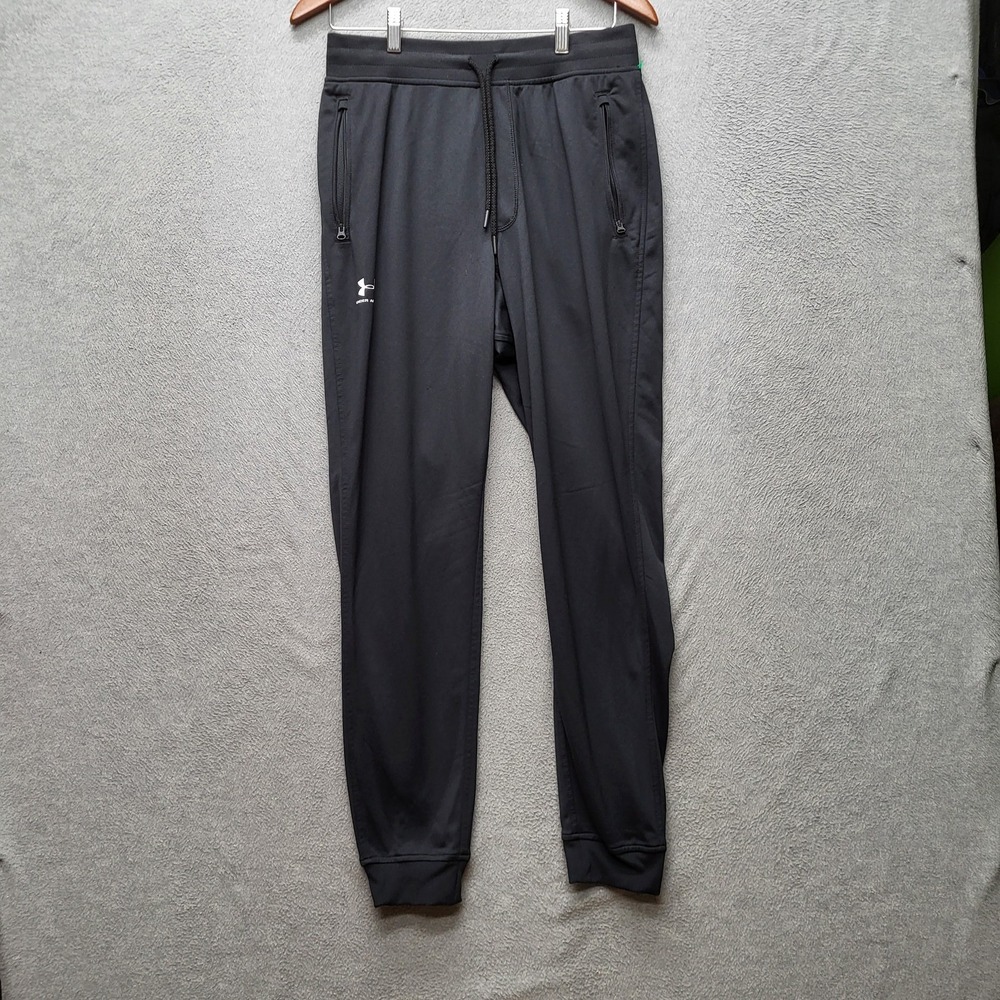 Under Armour Men Activewear Pants M Black Sweatpants Gorpcore Logo Zipper 29"